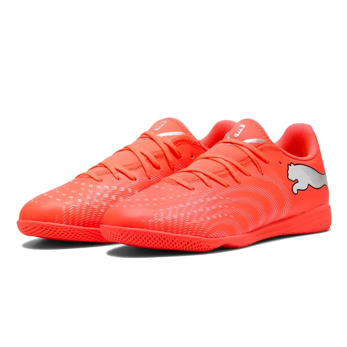 Chuteira Puma Future 9 Play It masculina vermelha vista lateral direita com cadarço